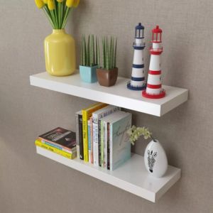 Two stylish white wall-mounted shelves with a weight of 40 pounds, wall-mounted floating shelves for use in bedrooms, bathrooms, living rooms, kitchens